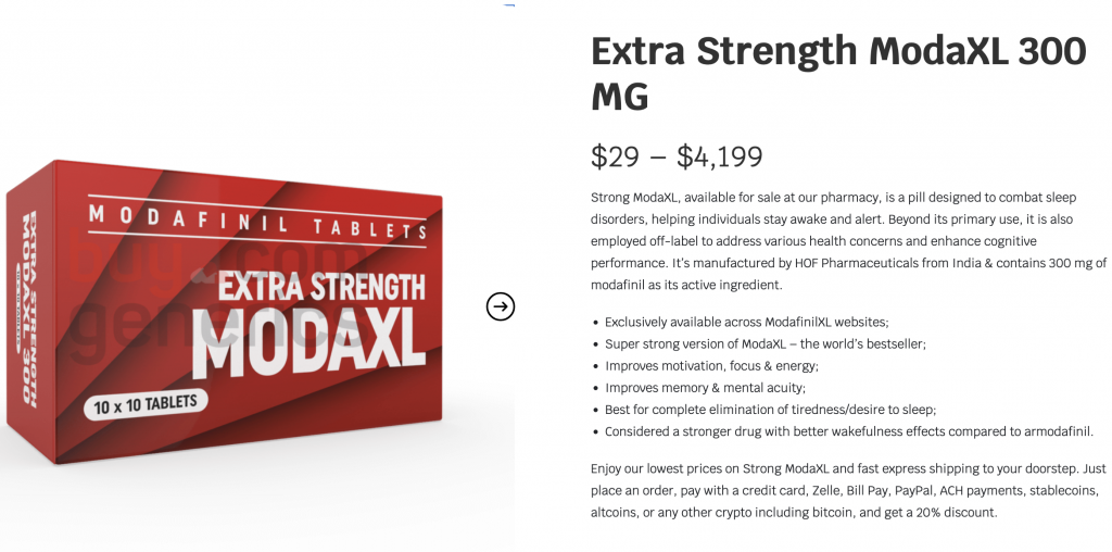 Buy ModaXL 300 mg Bitcoin 