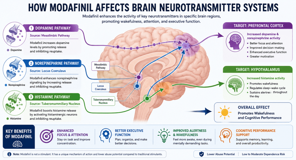 Pharmacist discussing modafinil for ADHD treatment with patient and prescription bottle