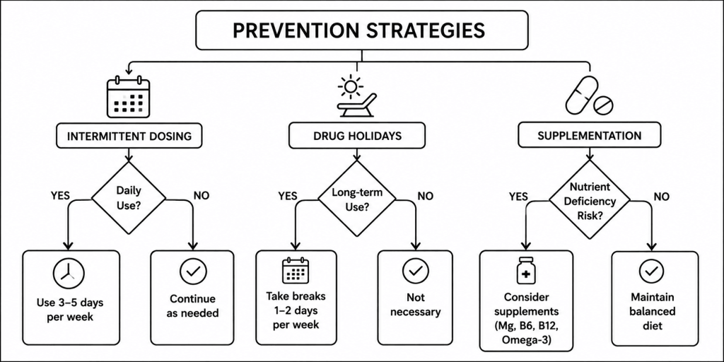Algorithm showing evidence-based strategies for preventing modafinil tolerance