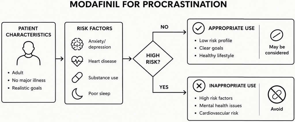Modafinil use in procrastination: patient selection and risk factors