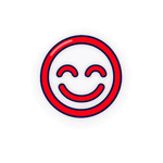Simple red outline smiley face with a transparent center and dark navy accents on a transparent background.