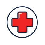 Red medical cross icon inside a dark blue circular outline, designed in a clean minimalist style for a medical modafinil blog.